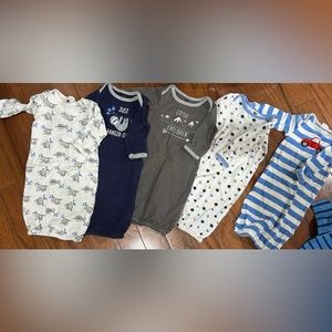 Set of five 0-6 month baby boy gowns